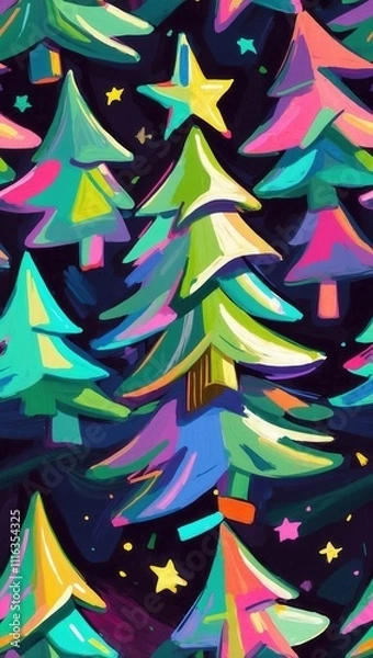 Obraz Holiday Vertical Card with Abstract Artistic Trees – Vibrant Christmas Pattern