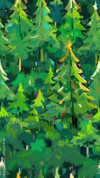 Obraz Modern Christmas Card with Abstract Tree Pattern – Vibrant Vertical Holiday Art