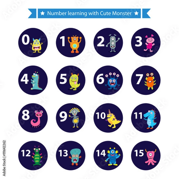 Fototapeta Learning number with cute monsters