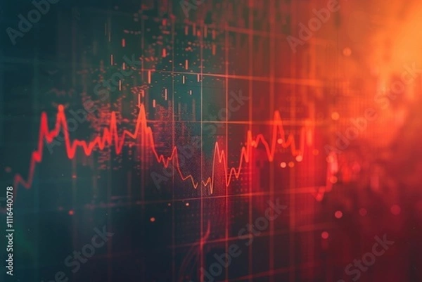 Obraz red financial graph dips down against a blurred dark background, suggesting a market decline