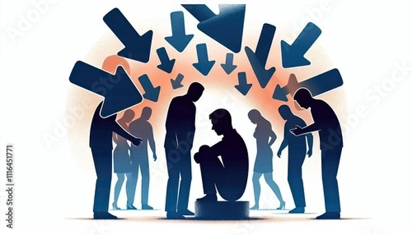 Fototapeta Conceptual illustration of rejection sensitivity and self-doubt in social interactions