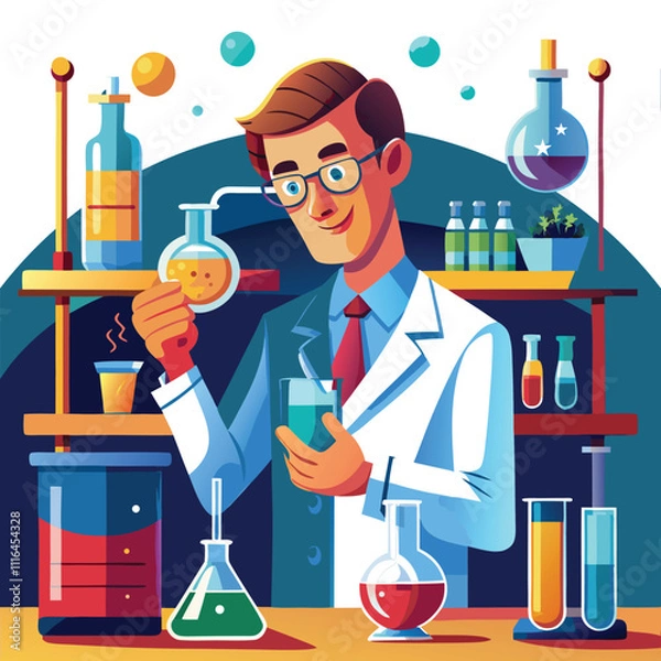 Obraz Stylized cartoon scientist
