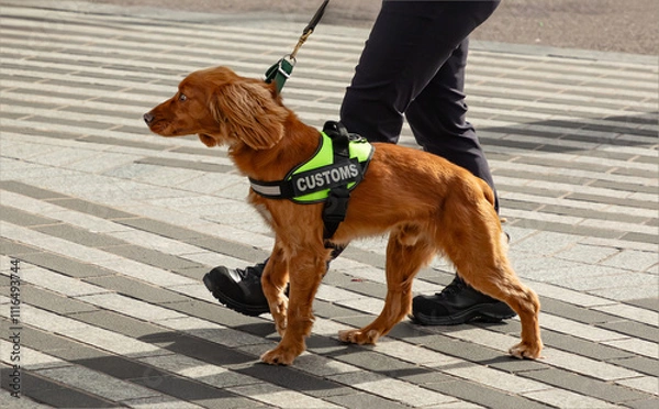Obraz A golden coloured working cocker spaniel being used as a customs dog