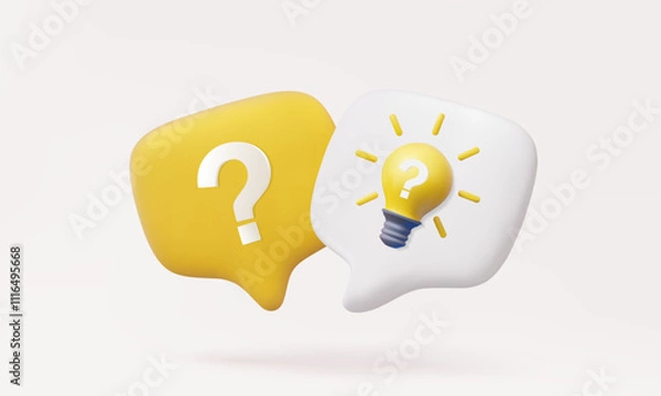 Obraz 3D vector question mark with light bulb isolated on pastel background. ask faq answer brainstorming solution concept. startup creativity idea new technology innovation vision illustration