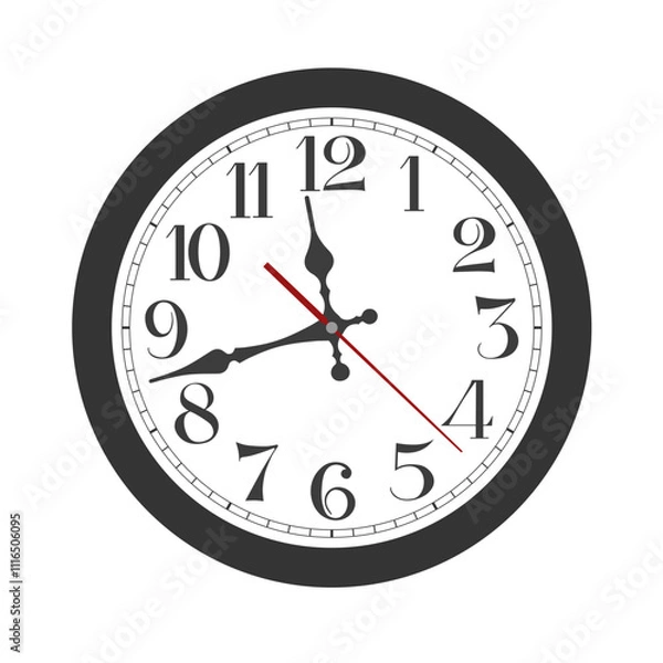 Obraz Vector black classic round  wall clock isolated on white background