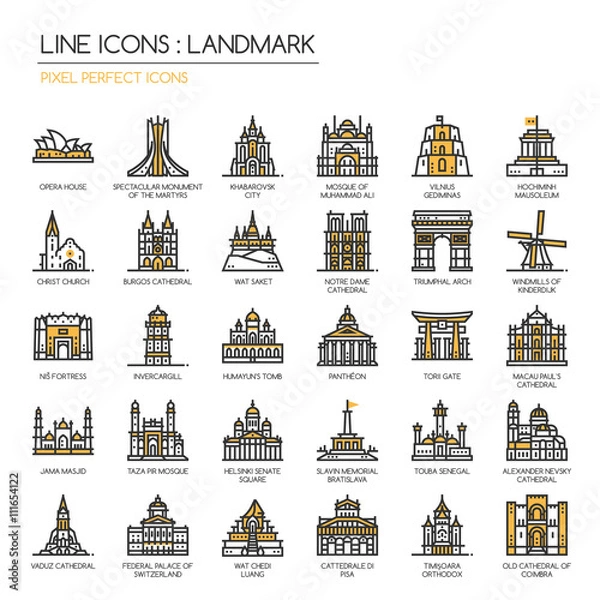 Obraz Landmark , thin line icons set ,pixel perfect icon