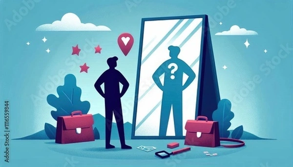 Fototapeta Person reflecting on self-worth and identity in front of a mirror