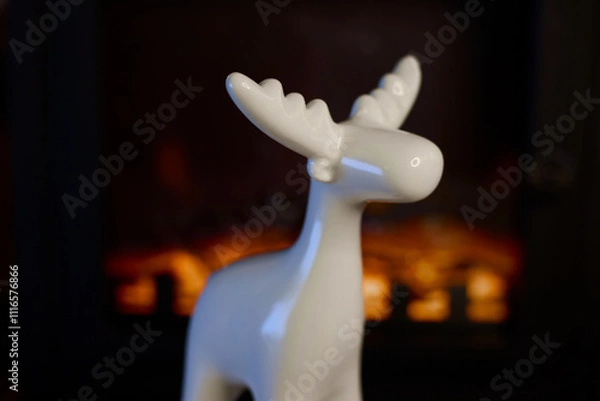 Obraz A Stylish White Moose Figurine Perfectly Positioned Against a Beautifully Cozy Background