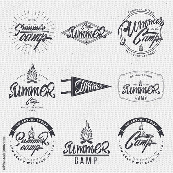 Fototapeta Summer Camp - badge, icon, poster, label, print, stamp, can be used in design