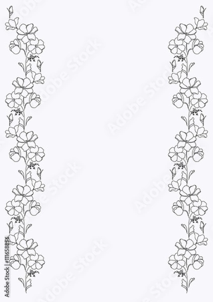 Fototapeta Floral border for design. Decorative element of the outline of the flowers.