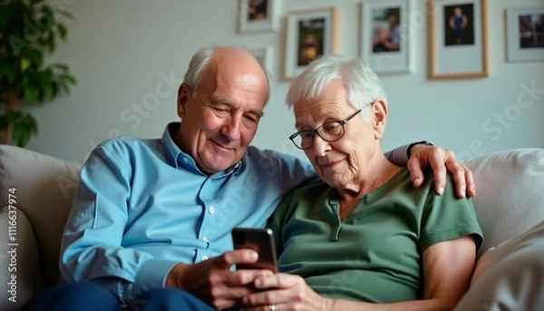 Obraz Elderly People Using Smartphone: Technology and Connectivity in Old Age - High Quality Image for Digital Inclusion, Communication, and Modern Life