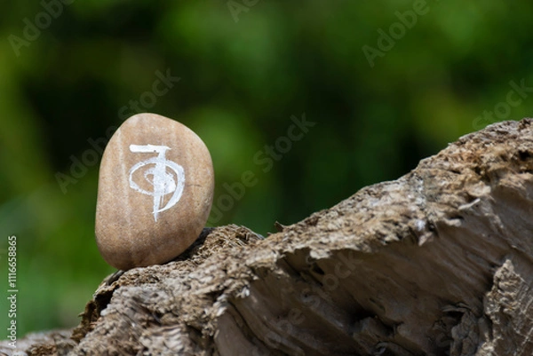 Fototapeta A close up image of a reiki healing symbol painted on a smoothly polished rock. 