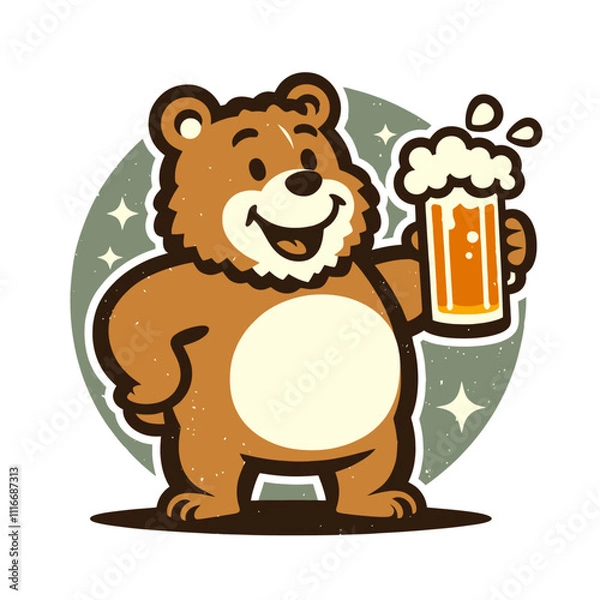 Obraz Cheerful Cartoon Bear Holding a Beer Mug - Isolated Vector Illustration