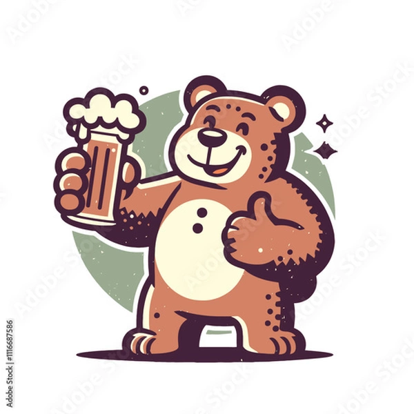 Obraz Cheerful Cartoon Bear Holding a Beer Mug - Isolated Vector Illustration