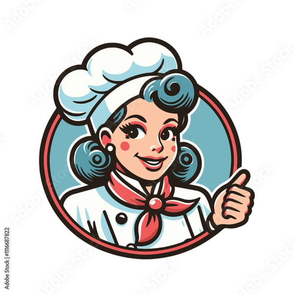 Obraz Smiling Female Chef in a Circle – Isolated Vector Illustration