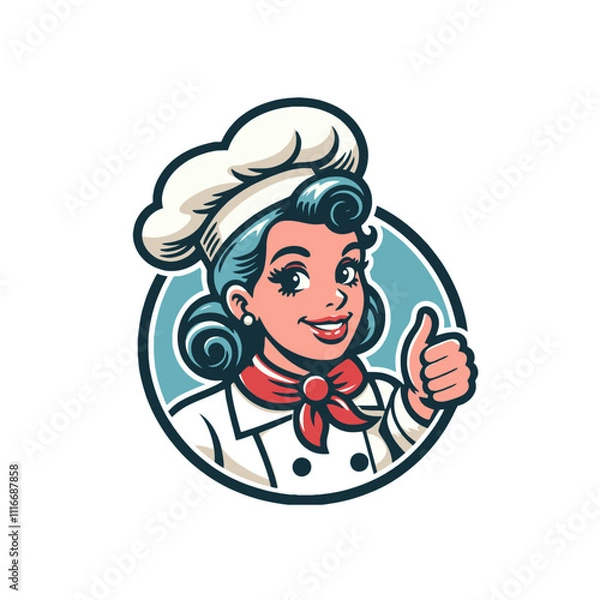 Obraz Smiling Female Chef in a Circle – Isolated Vector Illustration