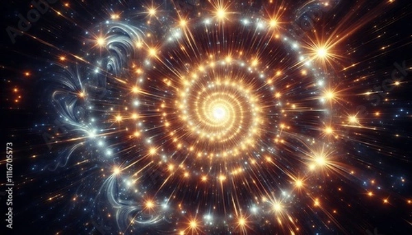 Fototapeta radiant, glowing stars arranged in spiral pattern in vastness of space, creating cosmic and mesmerizing i