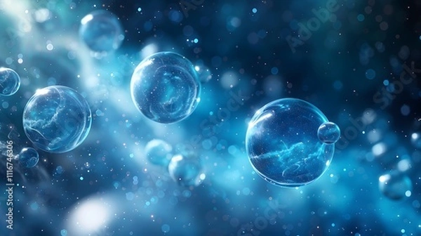 Fototapeta Crystal-clear glass spheres with delicate reflections and bokeh lighting in a soft-focus, atmospheric setting.