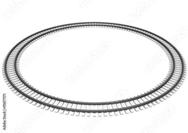 Obraz 3D Illustration of a Single looped railroad track isolated