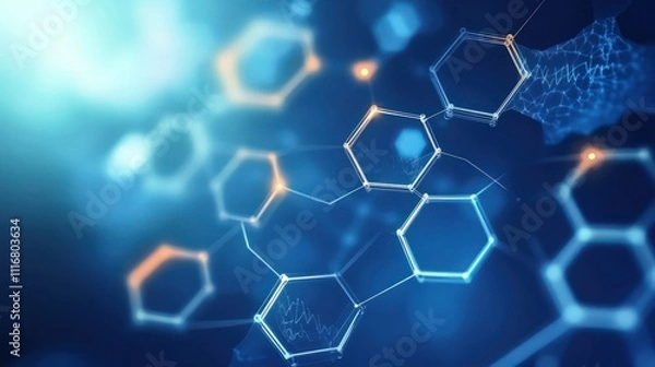 Obraz Abstract geometric hexagon structure on a blue background, creating a network pattern, symbolizing medical science and technology.