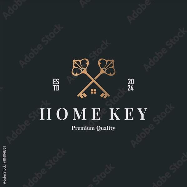 Obraz Home security design simple key logo old vintage minimalist template illustration