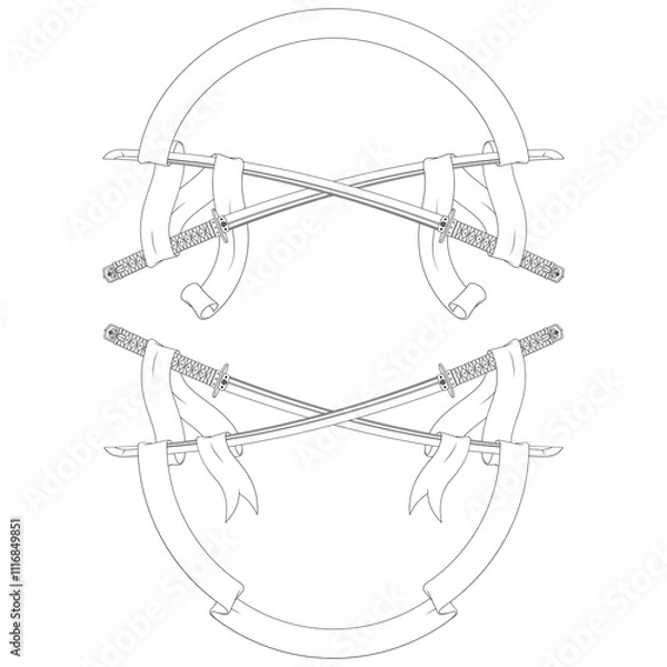 Fototapeta Ancient Japanese sword surrounded with ribbon