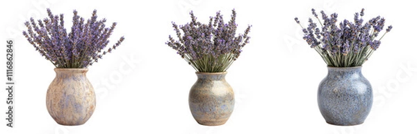 Obraz Elegant Lavender Vases with Flowers in Soft Colors Isolated on transparent background