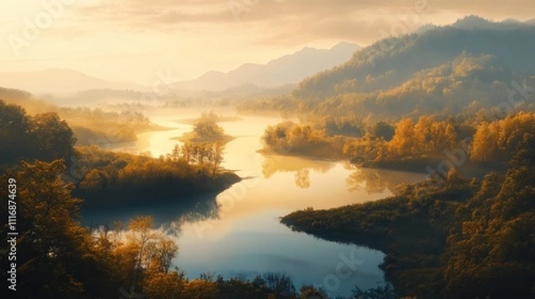 Obraz Serene River Valley at Dawn