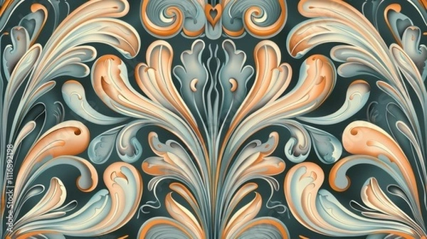 Fototapeta Ornate floral design with flowing curves in soft colors.