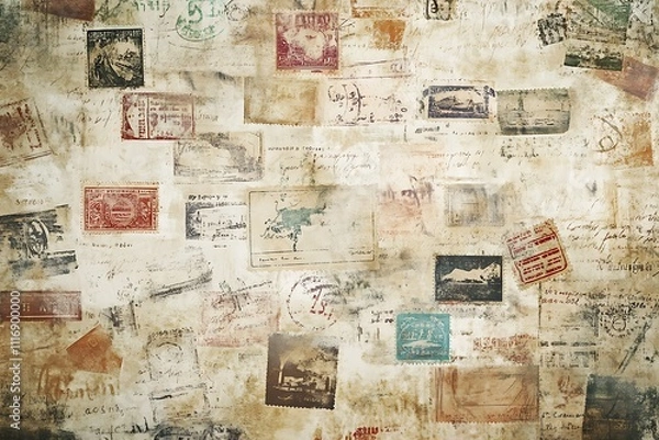 Obraz A collage of vintage postcards and stamps, evoking nostalgia and travel memories.