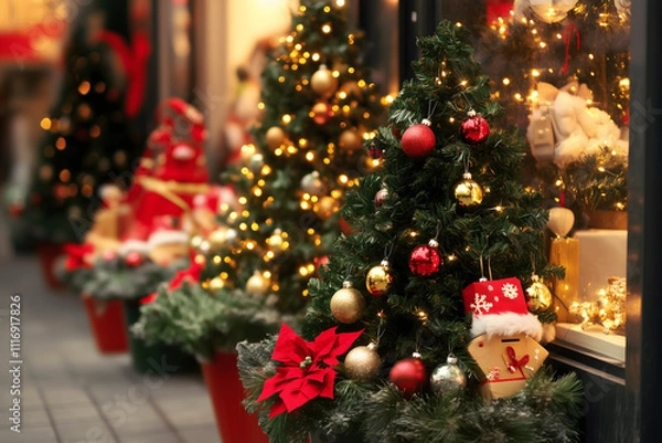 Obraz Christmas trees are twinkling in the street