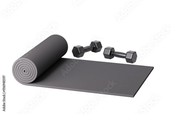 Obraz 3d rendering Yoga mat and dumbbells