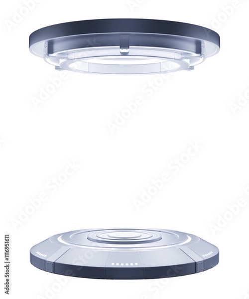 Fototapeta 3D rendering of science fiction technology space stand