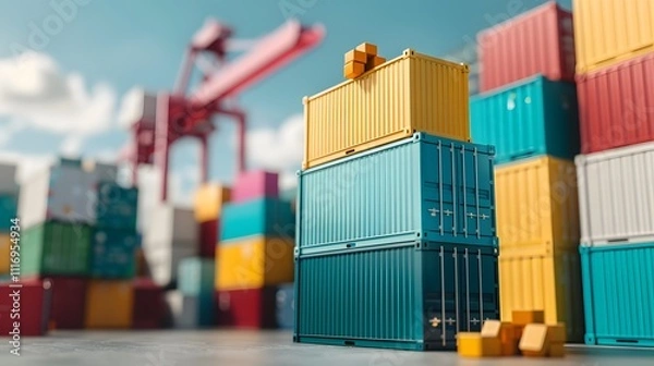 Obraz Cargo handling and shipping operations in industrial port environment aerial viewpoint logistics