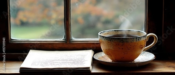 Fototapeta A laptop displaying code, with a cup of coffee steaming beside it.