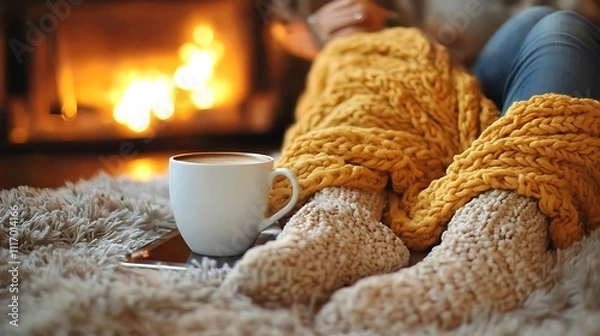 Fototapeta A person sipping coffee while reviewing emails on a tablet in the morning light.