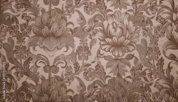 Fototapeta 빈티지 패턴 벽지 올드한 감성이 느껴지는 세피아 톤의 꽃무늬 패턴 벽지
