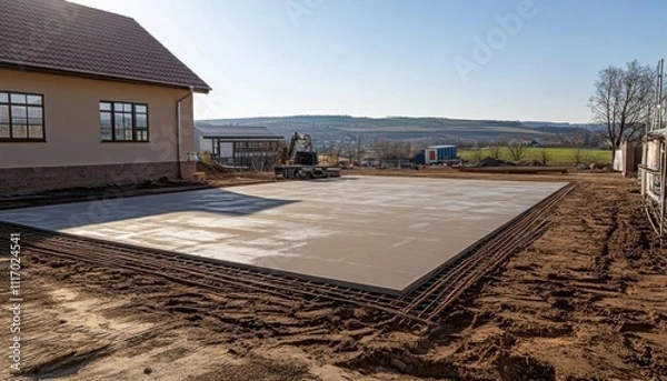 Obraz A freshly poured concrete slab on a construction site.