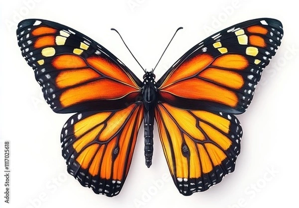 Fototapeta Hyper-realistic illustration of monarch butterfly wings front and back isolated on white for design
