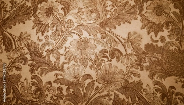 Fototapeta 빈티지 패턴 벽지 올드한 감성이 느껴지는 세피아 톤의 꽃무늬 패턴 벽지