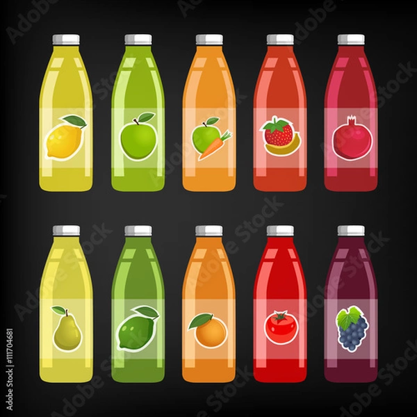 Fototapeta Set of bottles of fruit and vegetable juice