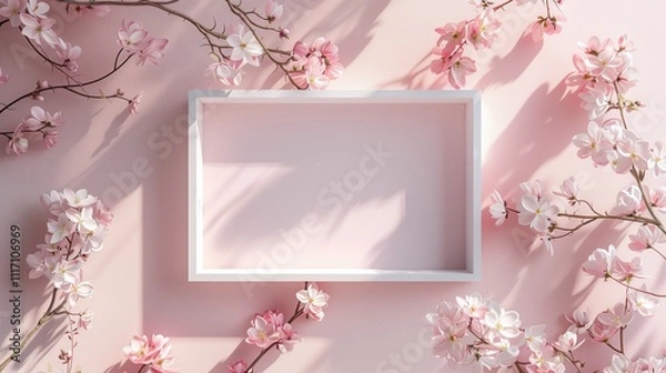 Obraz Blank Canvas for Art Mockup, Message Note or Quote Text on Light Pink Floral Background