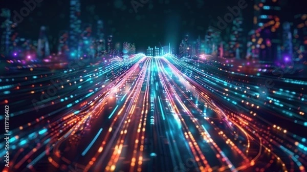 Fototapeta holographic highway with futuristic circuit background. Concept for technology and real estate design. Big Data, science, technology or futuristic concepts, very high photo resolution, smooth