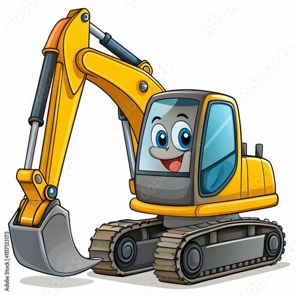 Obraz A cartoon-style construction material delivery scene, featuring an excavator