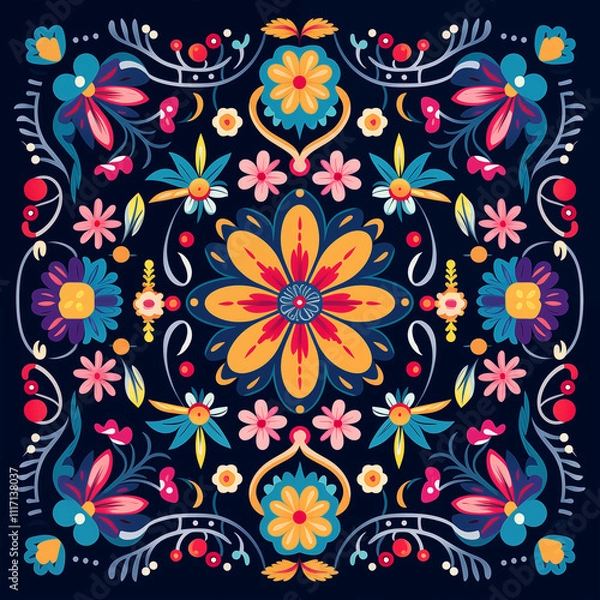 Obraz square mandala with colorful floral patterns
