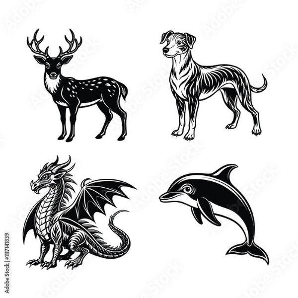 Fototapeta Set of Different Animal Silhouettes and Characters for Vector Design