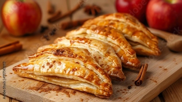 Fototapeta Flaky apple turnover with cinnamon