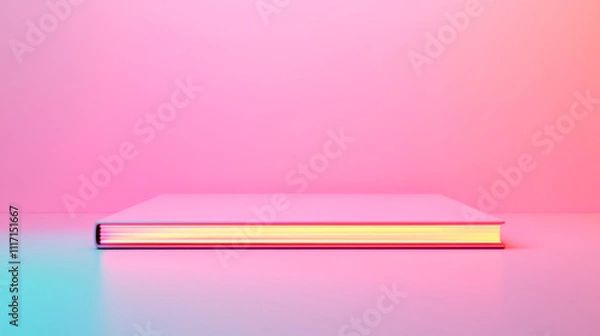 Fototapeta A minimalist book design with colorful neon lighting and soft background.