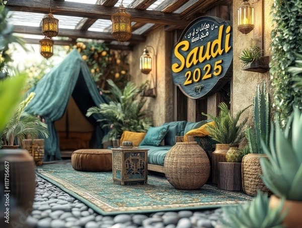 Fototapeta inviting Arabian relaxation nook with bohemian vibes, 2025 vision