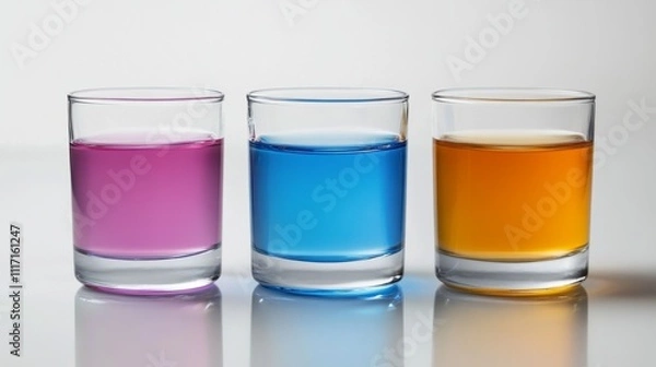 Fototapeta Colorful drinks in three glasses on a table.